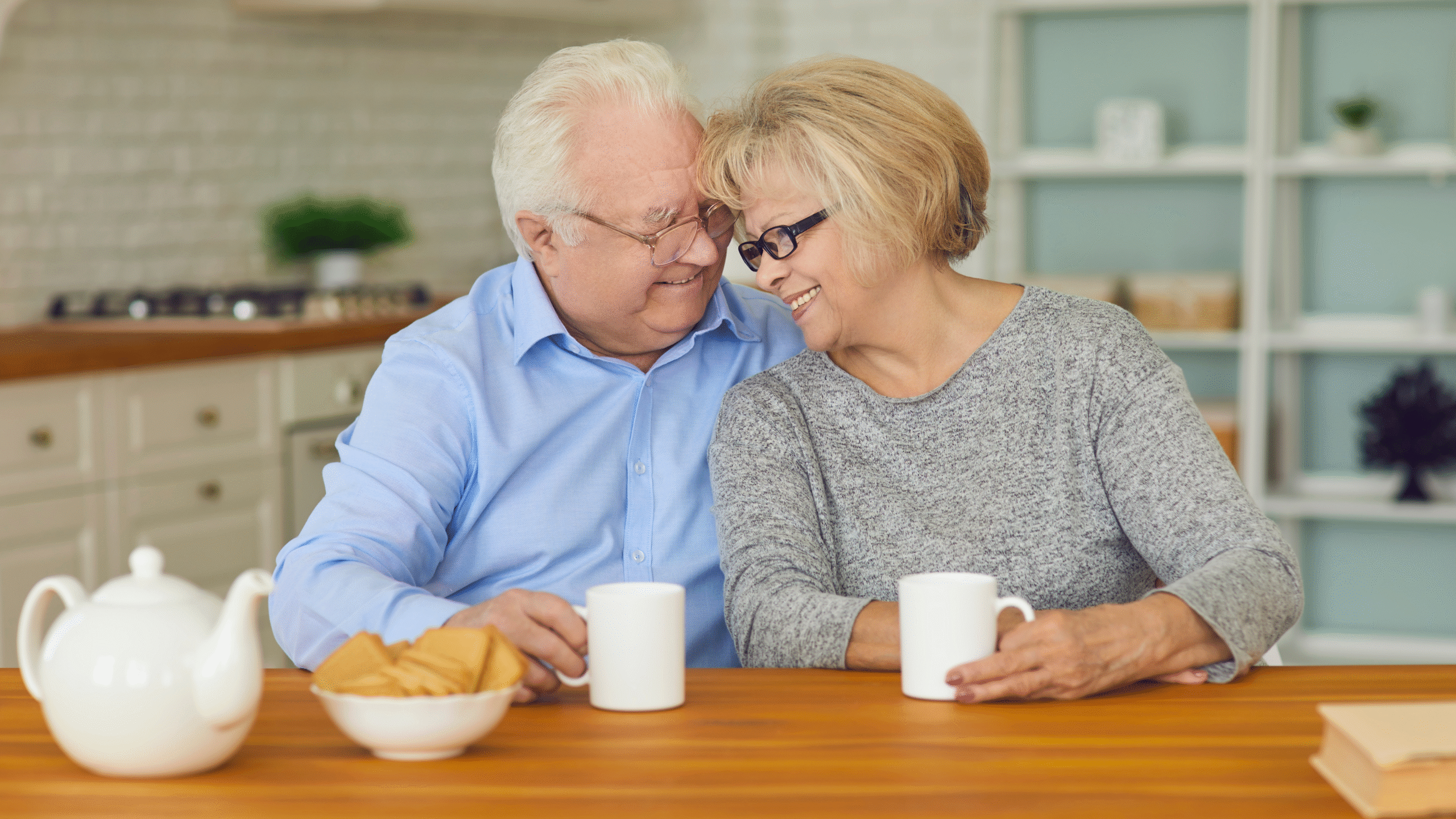 woman and man happily in love drinking tea