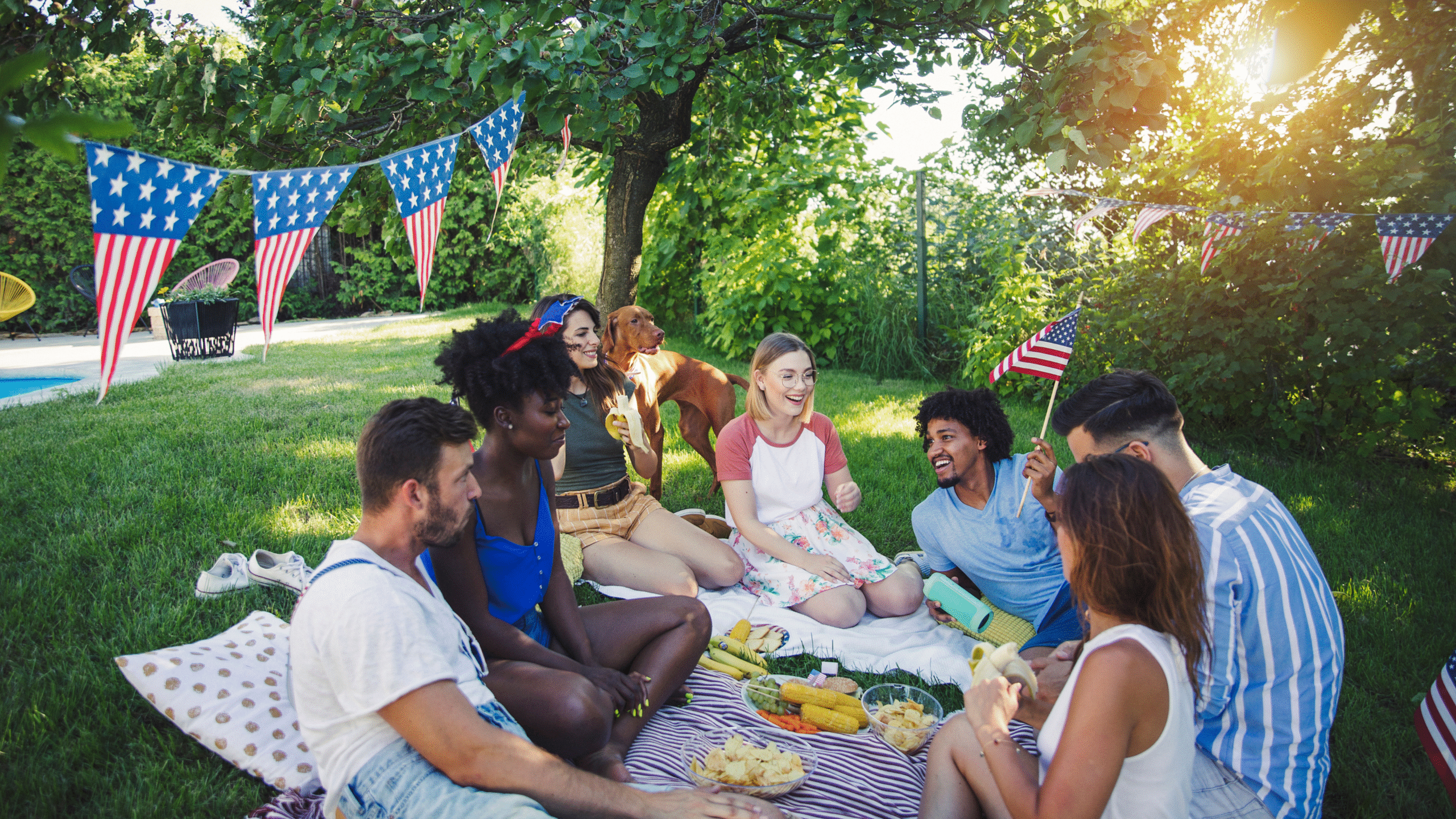 friends in the park celebrating Fourth of July