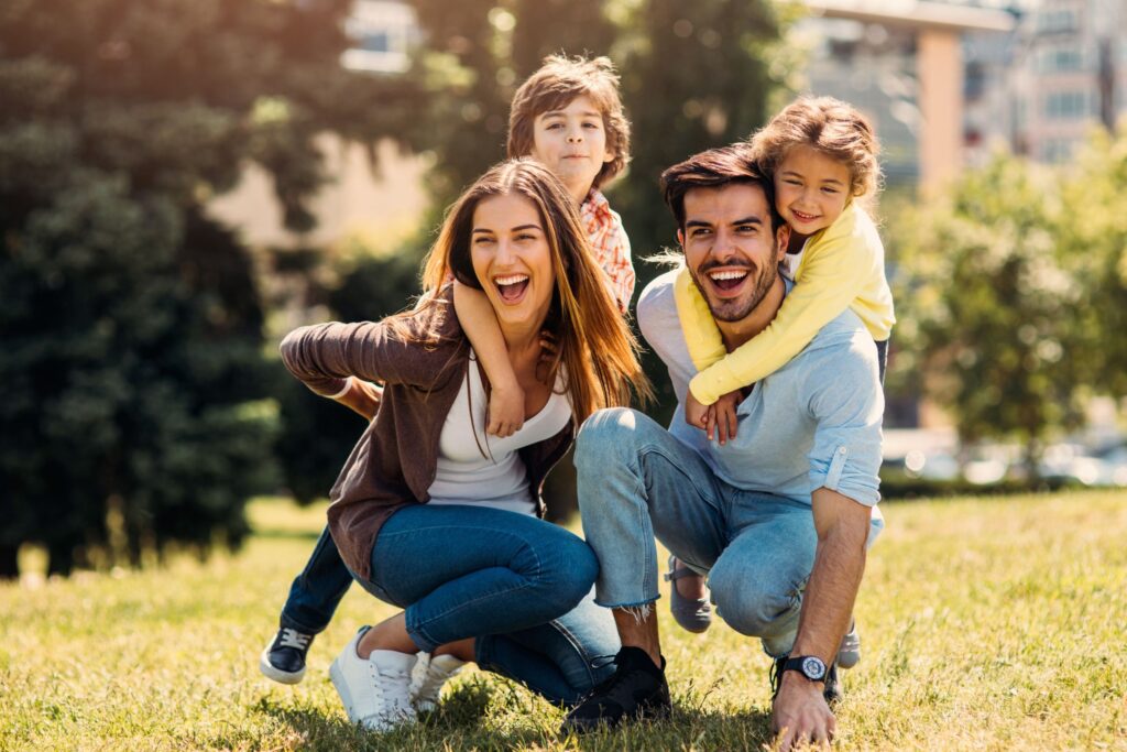 healthy and safe family outside in the park