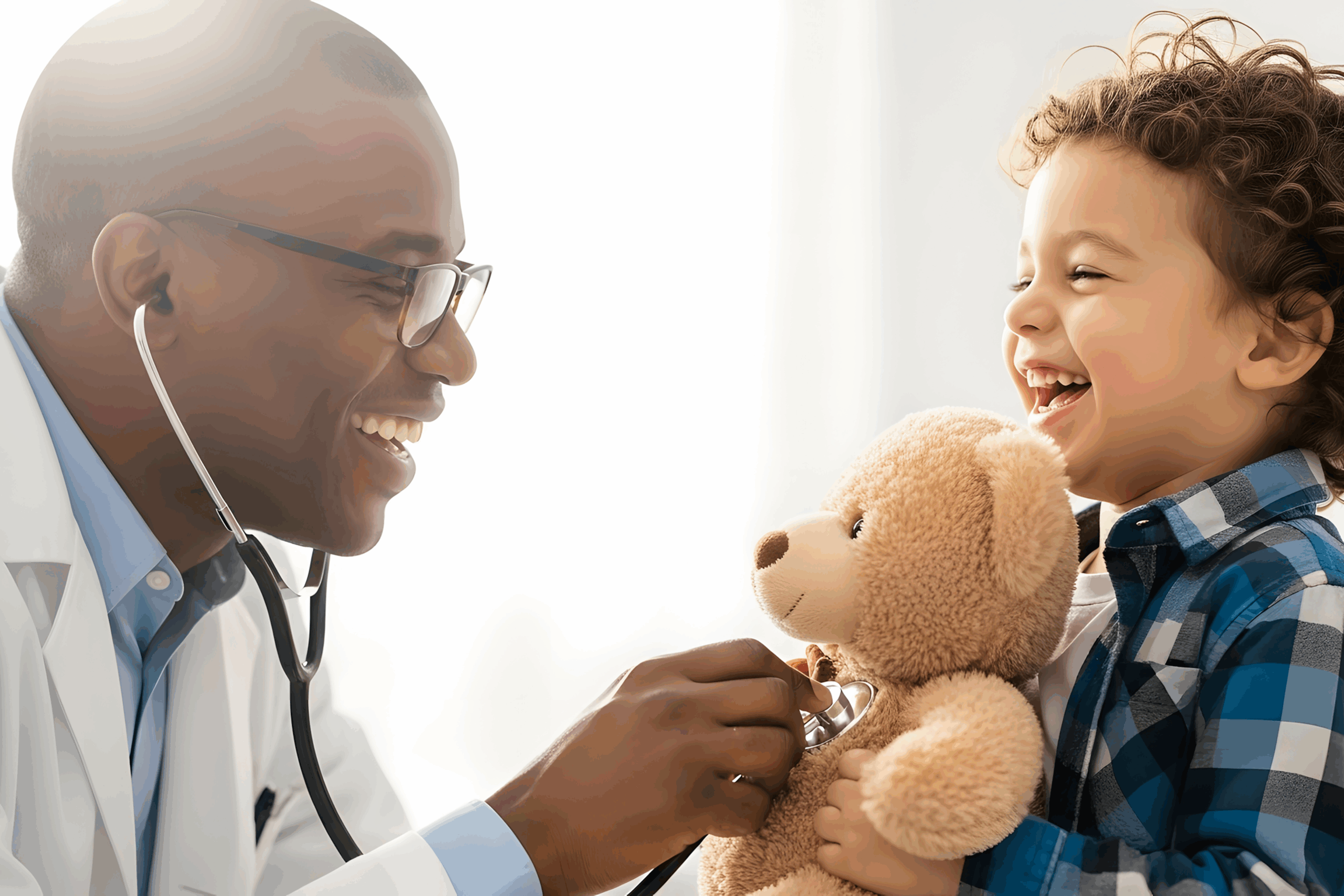 child in ER with physician and teddy bear