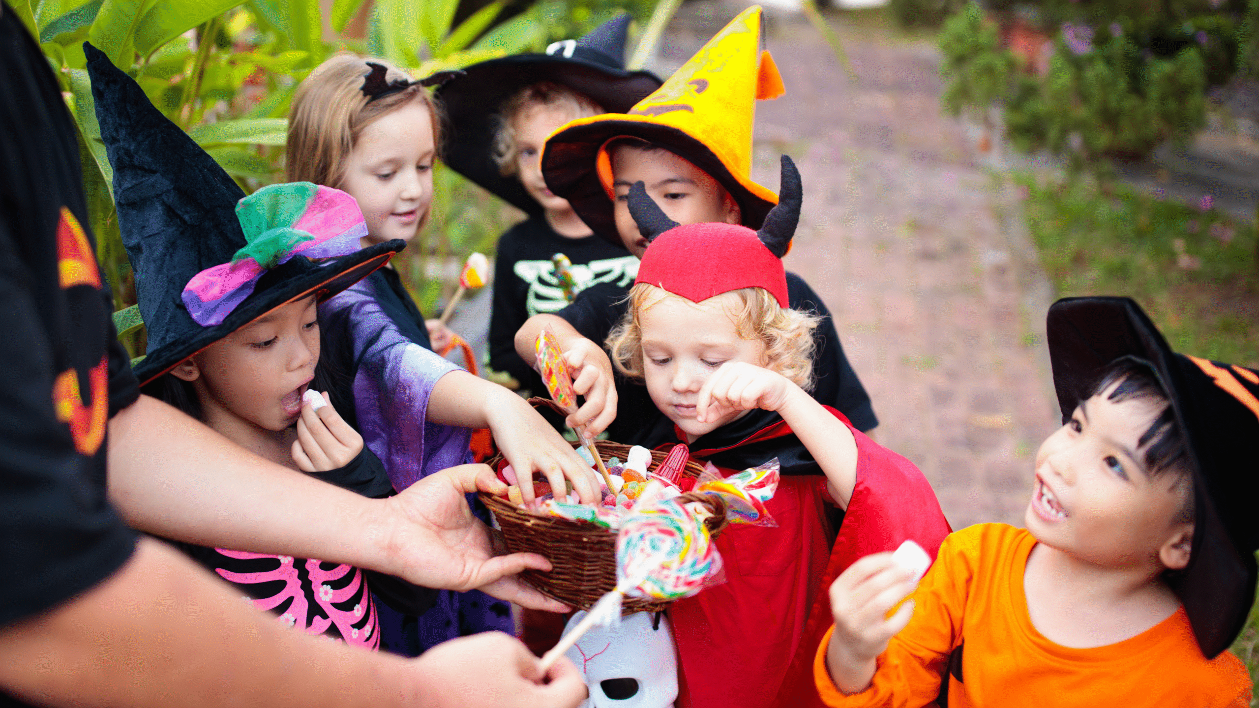 Kids with Halloween candy